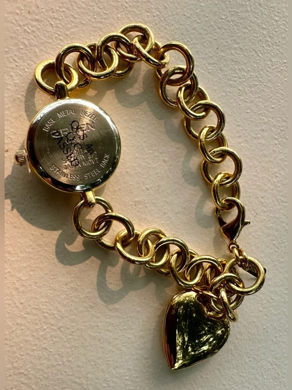 Gold-Tone Heart Charm Bracelet Watch - Unbranded
